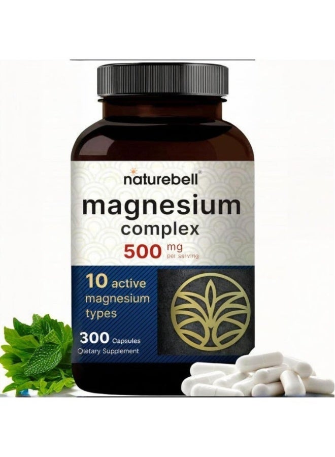 Naturebell Complex Magnesium Capsules | 500mg High-Energy Formula, 10 Active Magnesium Formulations, 300 Capsules - Image 1